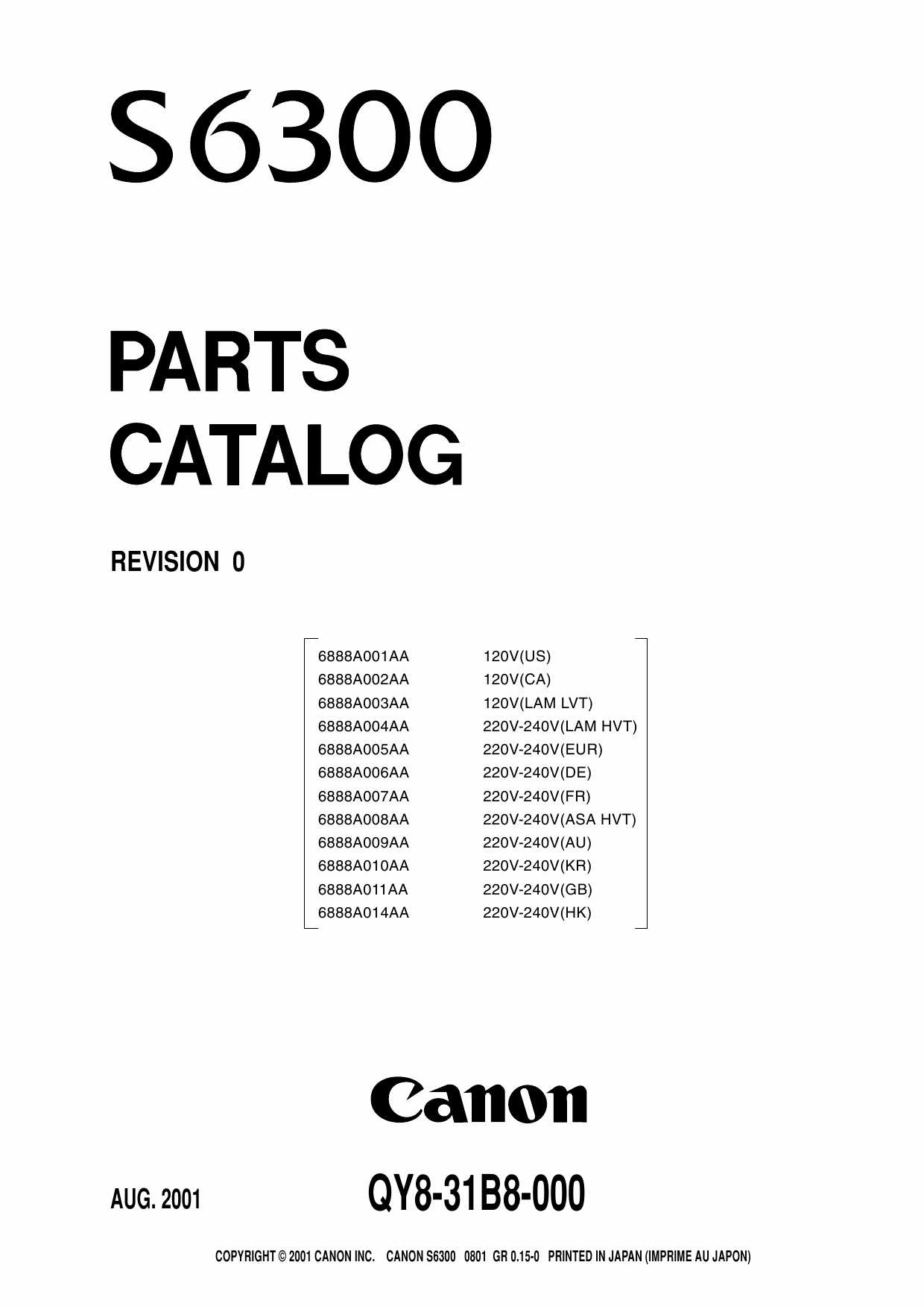 Canon PIXUS S6300 Parts Catalog Manual-1